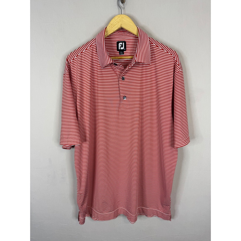 FootJoy Mens ProDry Red White Striped Short Sleeve Golf Polo Shirt Size 2XL